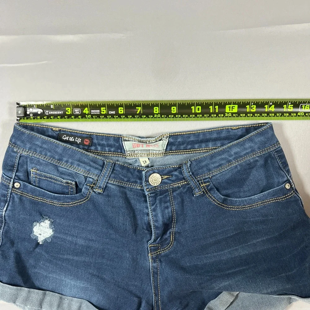 Hot Kiss Get The Lift Shorts Womens 9 Blue Denim Cotton Distressed Cuffed Hem